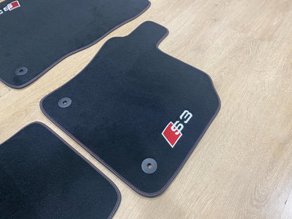 Audi S3 2013-2020 8V için Sağdan Direksiyonlu Paspaslar, Özel Tasarım, Özel Nakışlı Logo, Aracınız için Özel Paspas Deseni