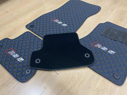 R.H.D Leather Car Mats For Audi RS5 2017-2024 Coupe , Custom Design , Custom Embroidery Logo , Custom Mat Pattern for Your Vehicle