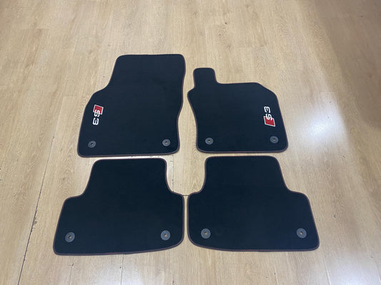 Audi S3 2013-2020 8V için Sağdan Direksiyonlu Paspaslar, Özel Tasarım, Özel Nakışlı Logo, Aracınız için Özel Paspas Deseni