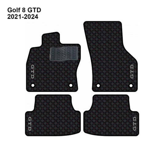 Golf Mk8 2021-2025 GTD Lüks Deri Araç Paspasları, 4 Parça Set, Sipariş Üzerine Üretim