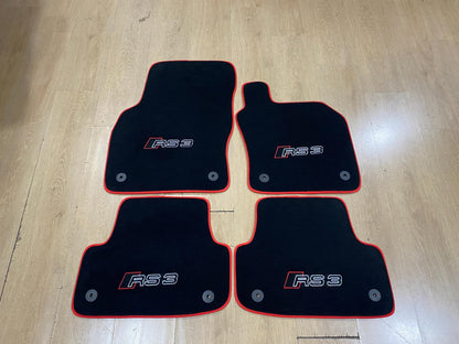 Audi RS3 2013-2020 8V için Sağdan Direksiyonlu Paspaslar, Özel Tasarım, Özel Nakışlı Logo, Aracınız için Özel Paspas Deseni